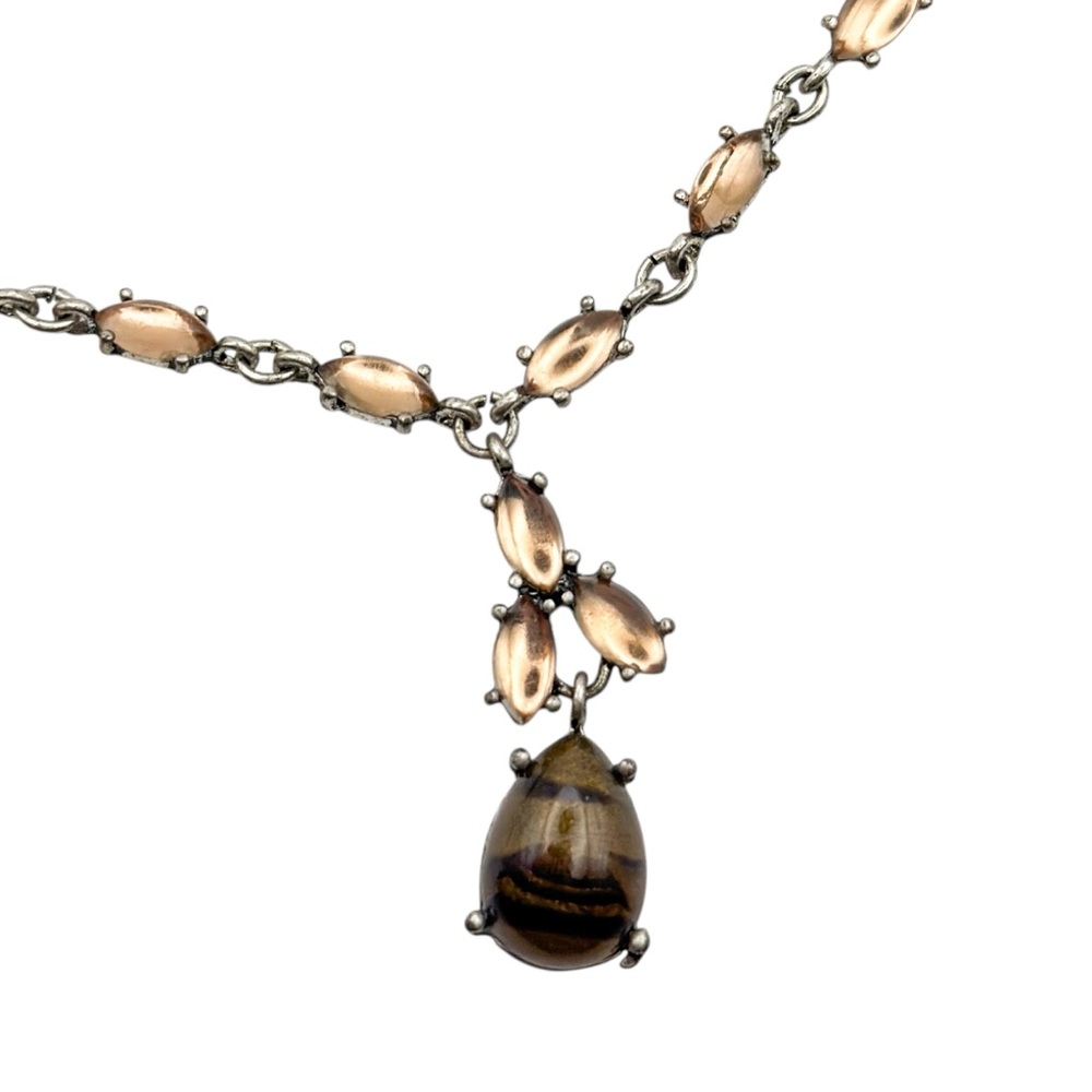 Nancy & Rise Tiger Eye Cabochon Y Drop Necklace Vintage Style NR